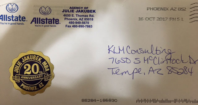 julie envelope with sticker, experience and longevity